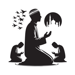 Islamic Prayer Pose with Tasbih – Muslim Silhouette Vector Art