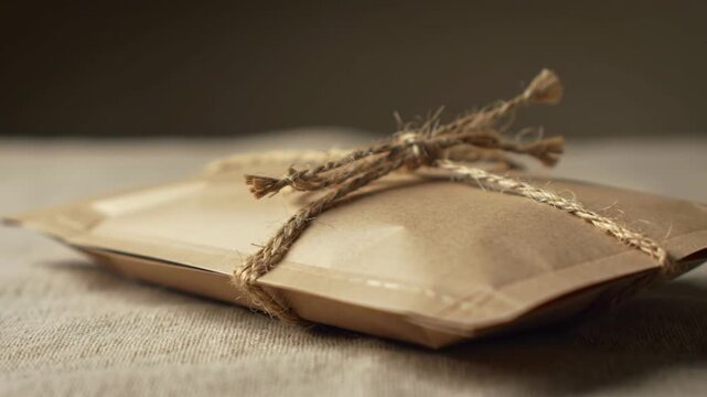 Brown Paper Package Tied with Twine A Simple and Elegant Gift Presentation, Evoking Craftsmanship and Natural Appeal