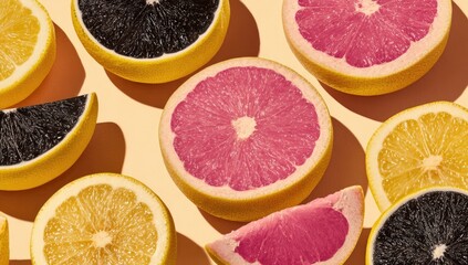 Colorful citrus slices arranged in a visually appealing pattern.