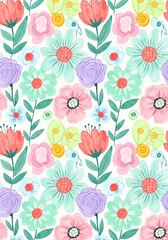 Delicate Floral Arrangement: A Seamless Pattern of Watercolor Blooms and Foliage Design