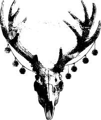 Obraz premium Grunge black and white reindeer skull with ornament garland design for posters