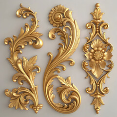 Collection of golden baroque ornaments exquisite 3d rendered rococostyle deco