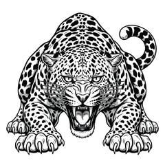 Fototapeta premium Majestic Leopard Illustration A Wildlife Black and White Predator Drawing