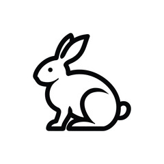 Illustration of a simple white rabbit with black outline sitting with its tail visible clearly shown