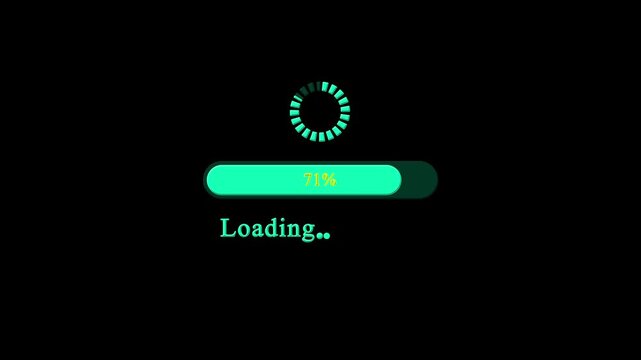  Circle bar and 0 to 100 percent  loading bar  on black background .