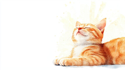 Cute orange cat relaxing peacefully in sunlit environment, showcasing serene expression and soft fur