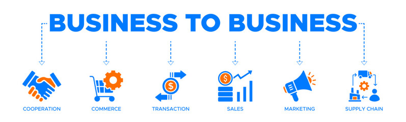 Business to business banner web icon vector illustration concept with icon of cooperation, commerce, transaction, sales, marketing, supply chain
