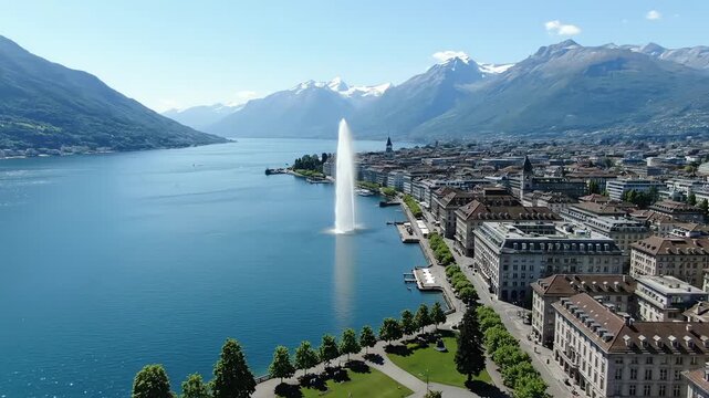 Geneva Skyline with Jet d&rsquo;Eau Fountain