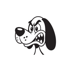 Angry cartoon dog head with bared teeth. Furious retro hound mascot character showing aggression, comic art vector illustration.