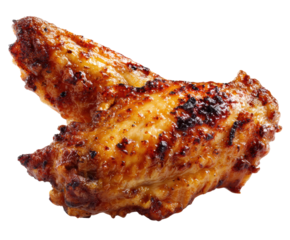 Crispy grilled chicken wings for a summer barbecue gathering on a transparent background, cut out.
