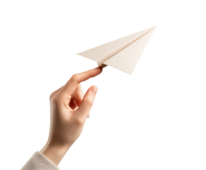 Creative paper airplane design for fun and learning on a transparent background, cut out.