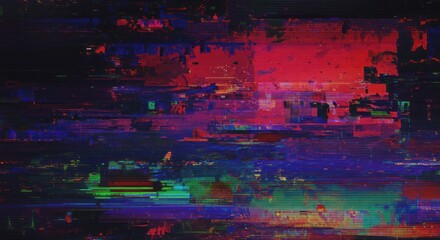 Abstract digital art with vibrant colors and glitch effect on a dark background.