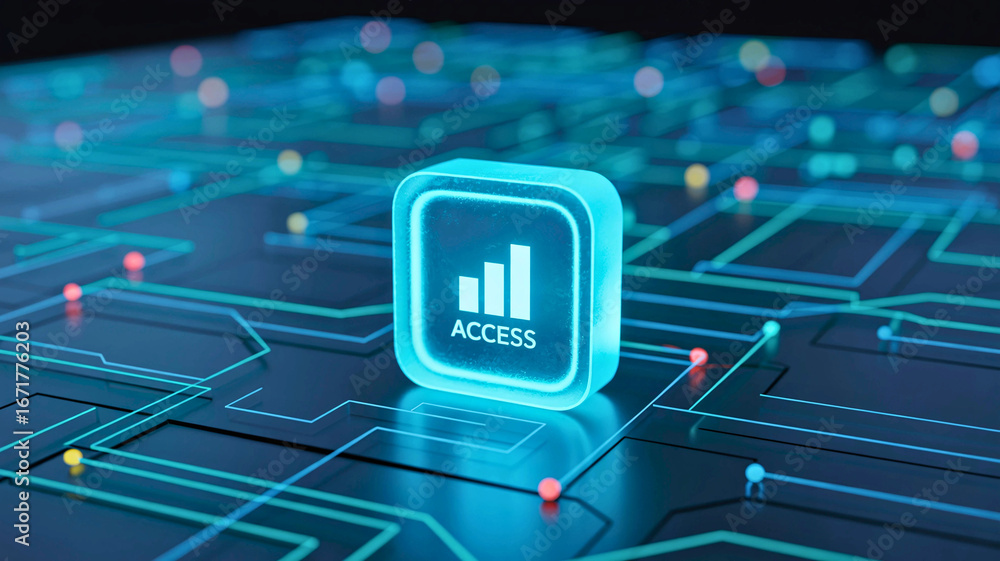 Poster futuristic concept of digital connectivity and network access, symbolized by a glowing signal icon o