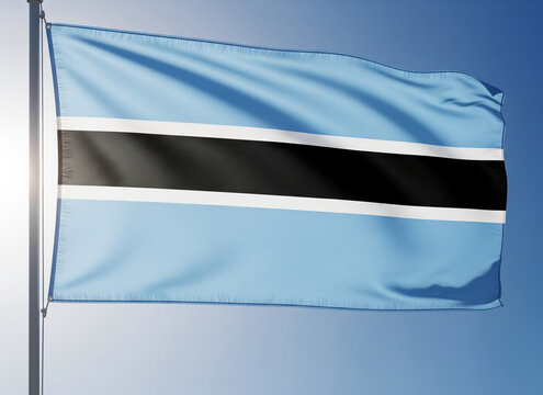 Botswana flag waving in blue sky and Happy Independence day