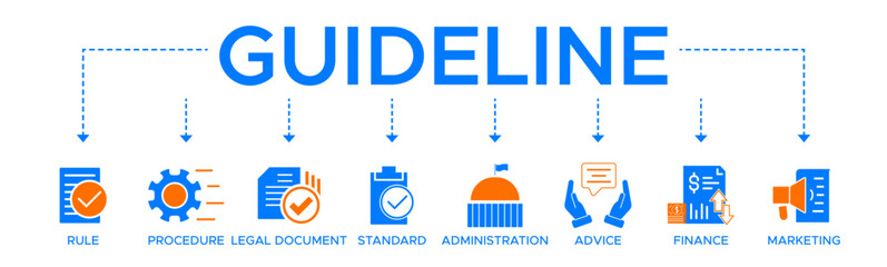 Obraz premium Guideline banner web icon vector illustration concept with icon of rule procedure legal document standard administration advice finance marketing.