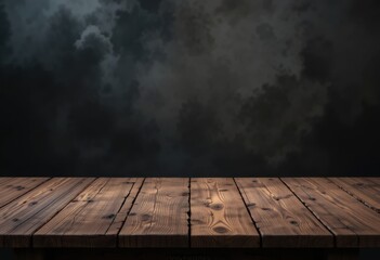 Mesa de madera rústica con fondo ahumado oscuro, textura marrón vintage, elemento de diseño abstracto, perfecta para presentación de productos o bodegones