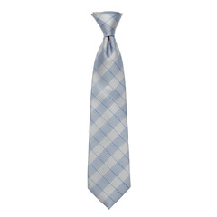 Silver and light blue diagonal plaid necktie, isolated on white background