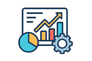 Graphical representation of data with charts and gears in vector style performance framework chart