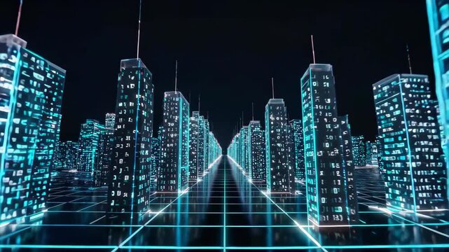 Technology-sense digital city architecture scene cyberpunk city shuttle
