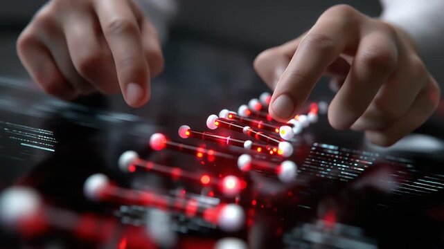 DNA mutation hotspots highlighted by hand pointing at specific segments - Powered by Adobe