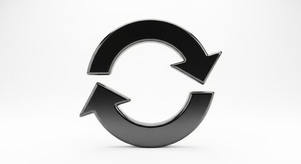 3d rendering of a black circular refresh or recycle arrow symbol isolated on white background