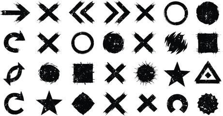 Grunge Distressed Symbol Icon Set – Arrows, Shapes, and Signs