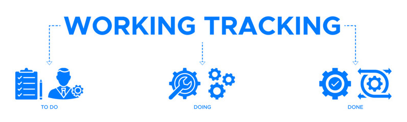 Working tracking banner website icons vector illustration concept of with icons of to do, doing, done, effective tools, management, agile project, visualize work © Billy
