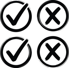 Brush Stroke Check and Cross Icons – Hand-Drawn Circle Set
