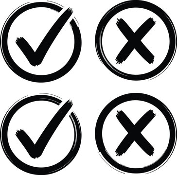 Brush Stroke Check and Cross Icons &ndash; Hand-Drawn Circle Set