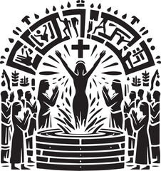 Hieroglyphic depiction of baptismal rites with figures in prayerful veneration