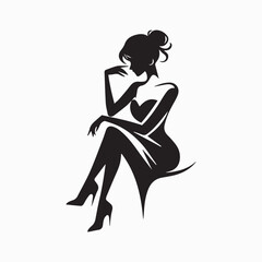 Stylish Sitting Woman Silhouette Vector | Fashion Model Illustration