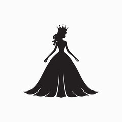 Princess Silhouette in Elegant Gown Vector   Fairytale Queen Illustration © Joyadobe
