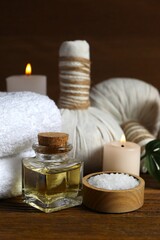 Beautiful resort composition on wooden background