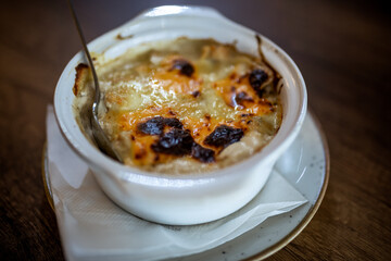 Cheesy Lasagna Served in Restaurant