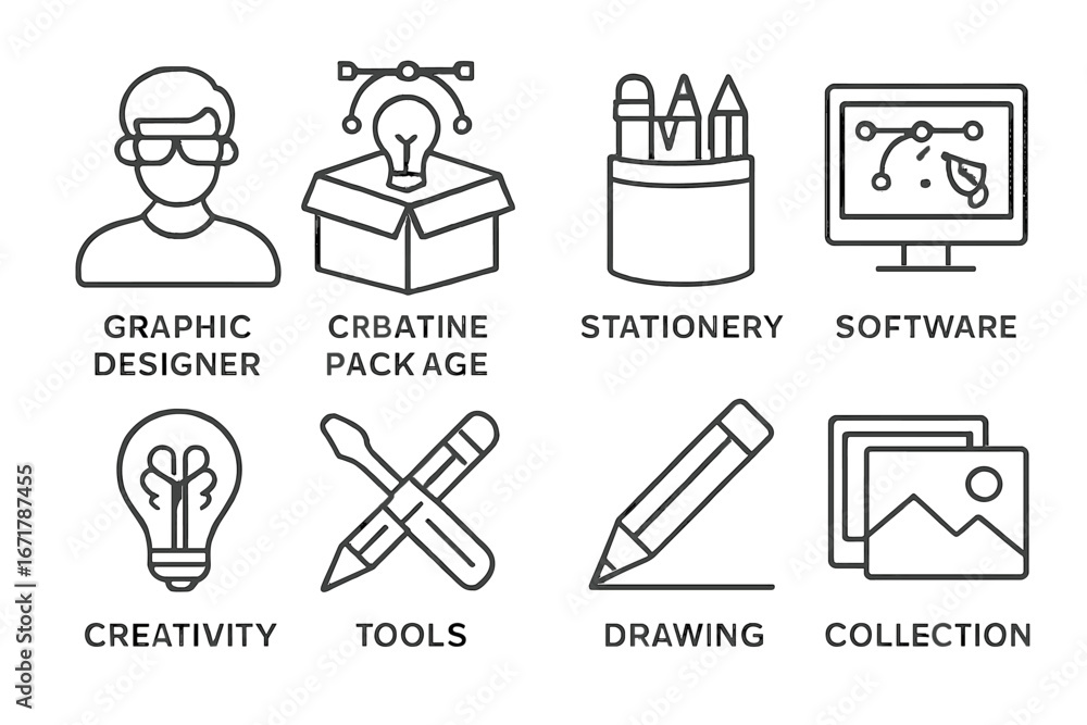 Poster graphic designer engaging in creativity with tools and software for drawing and collection in a mode