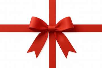 Shiny red ribbon with beautiful bow isolated on transparent background, perfect for gift wrapping and festive decorations