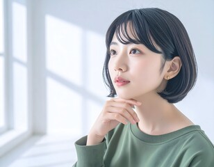 引越し先の未来を想像し一人悩む女性の横顔
