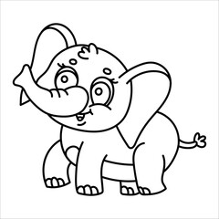 Playful cartoon elephant outline for kids coloring books and educational materials.