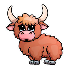 Adorable cartoon Yak with big eyes on white background.