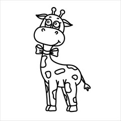 Charming cartoon giraffe outline with bow tie for creative coloring books.