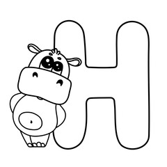 Cute hippo cartoon with letter h: fun animal alphabet design for kids.