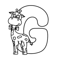 Cute giraffe with alphabet g: fun coloring page for kids and early learning.