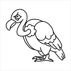 Cartoon vulture line art illustration of angry bird with blank expression.
