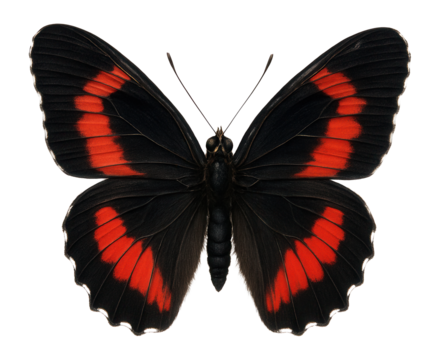 Butterfly with symmetrical black and red wing patterns