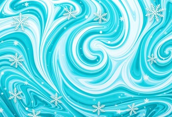Abstract swirling turquoise and white winter pattern, snowflake accents, snowflake, abstract