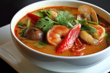 Fototapeta premium This is a Thai dish called tom yam. It's a spicy soup.