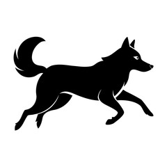 silhouette of a Siberian husky runing on white background