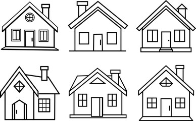 Set of house outline vector illustration line art