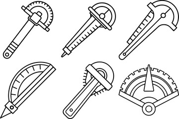 Set of feeler gauge outline vector illustration line art