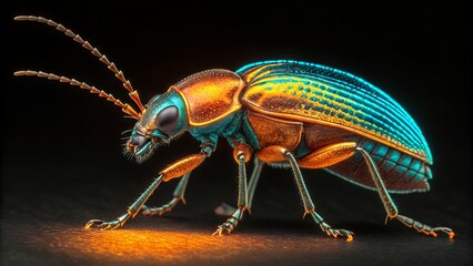 Fototapeta premium a rainforest insect with a metallic exoskeleton glowing